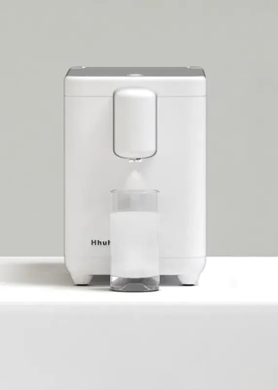 Hhuhu hydrogen-water machine dispensing its temporary white cloud
