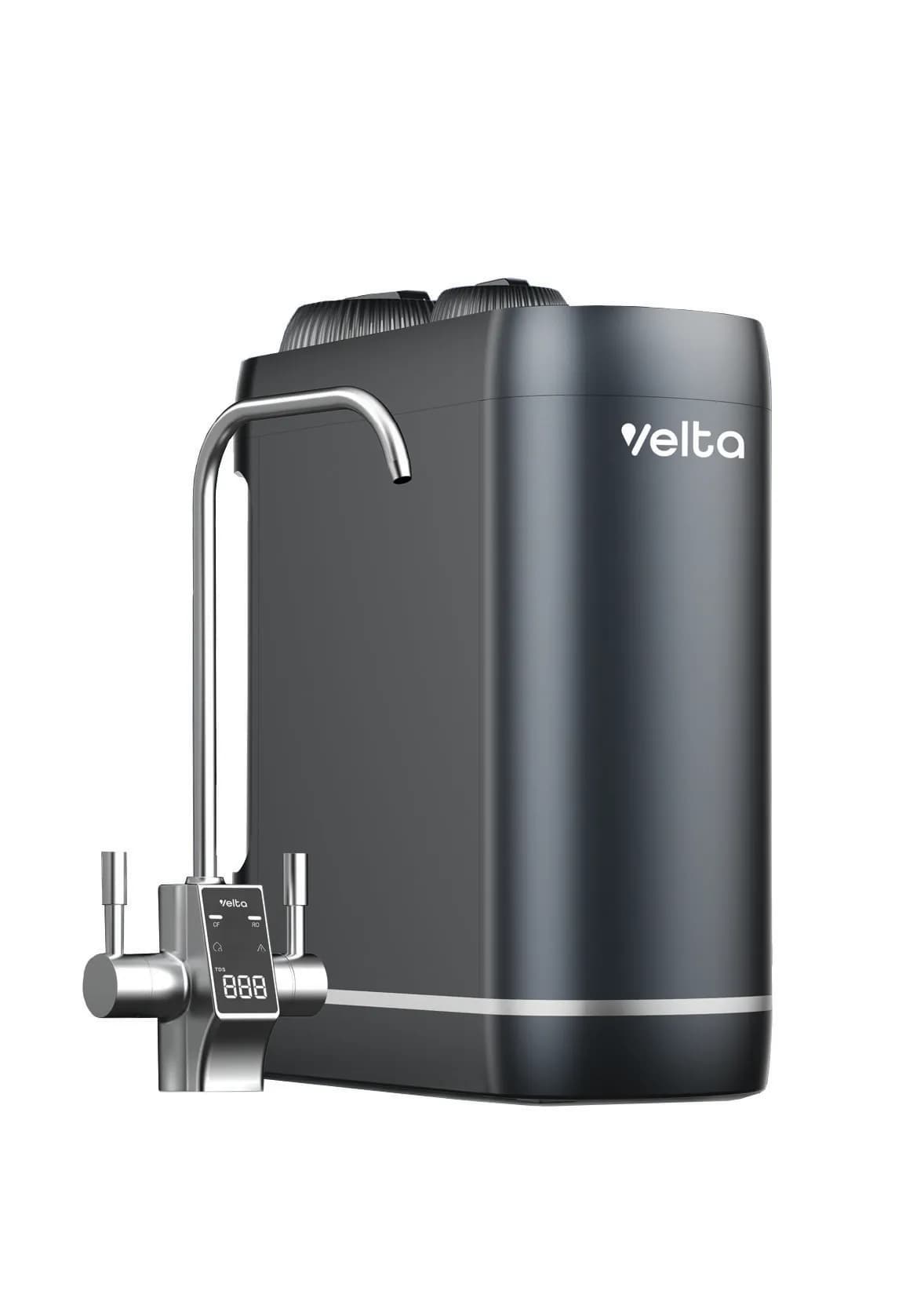 Velta HydroView+ purifier body with its display faucet