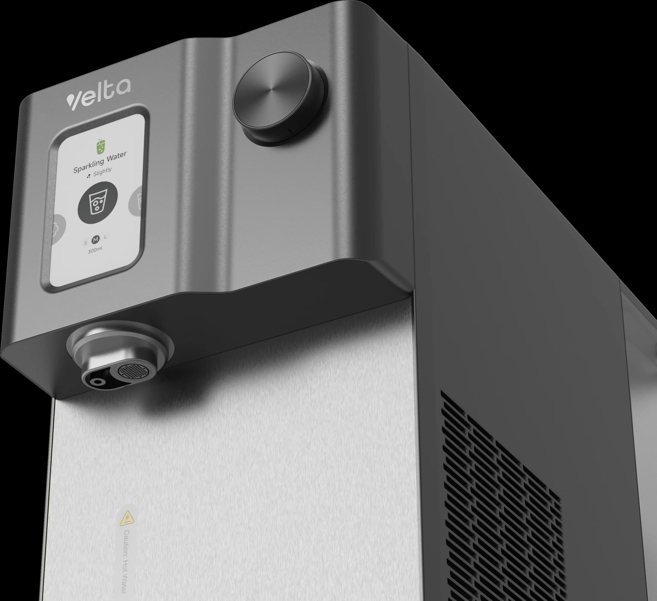 Close view of the Graphite Grey HydroSpark+ screen, knob and outlet