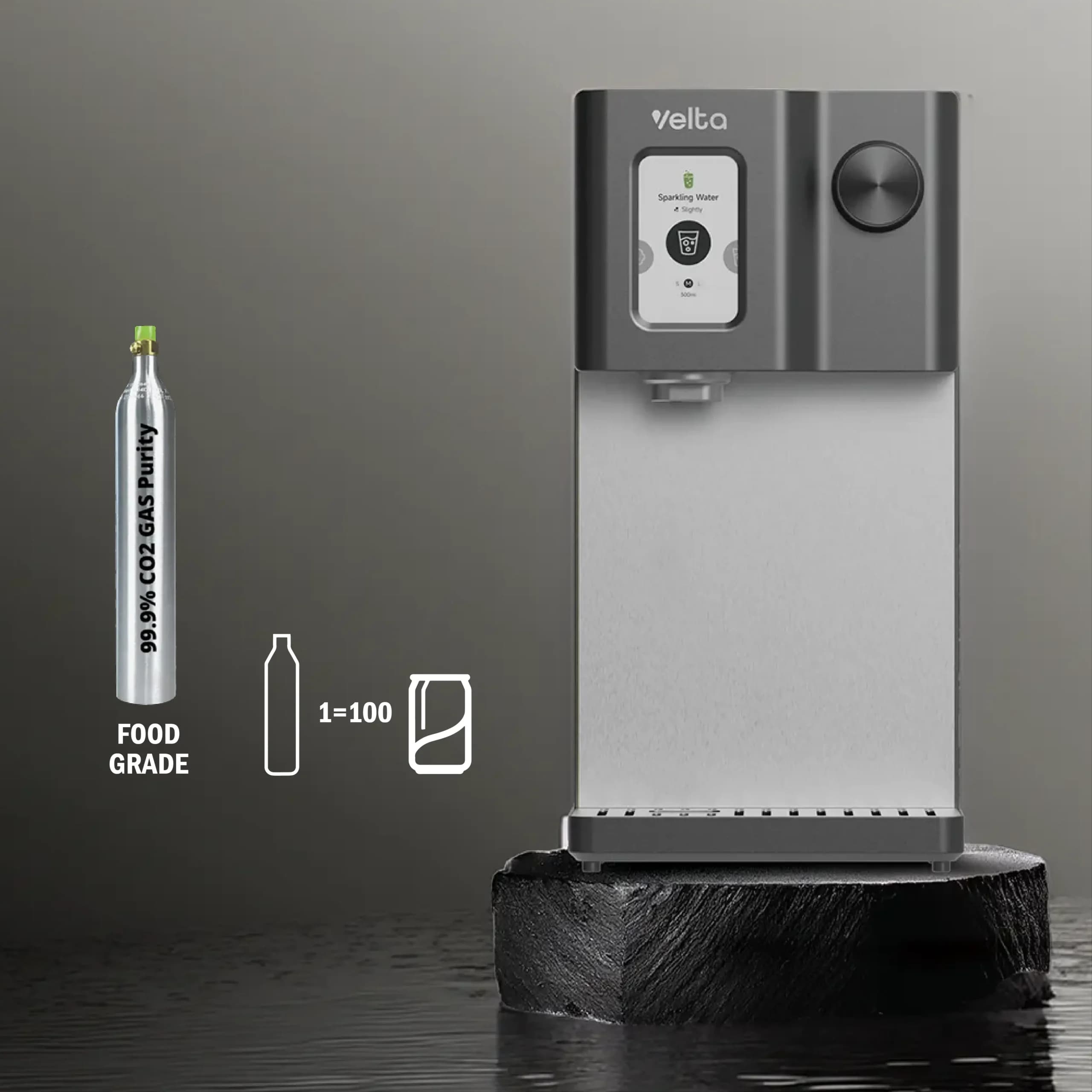 HydroSpark beside its food-grade carbon-dioxide cylinder