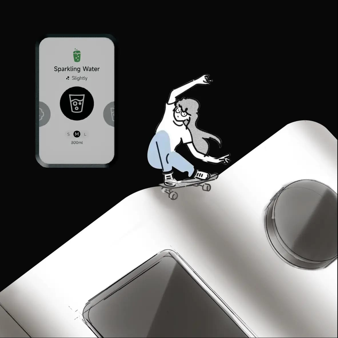 HydroSpark colour display showing sparkling-water controls