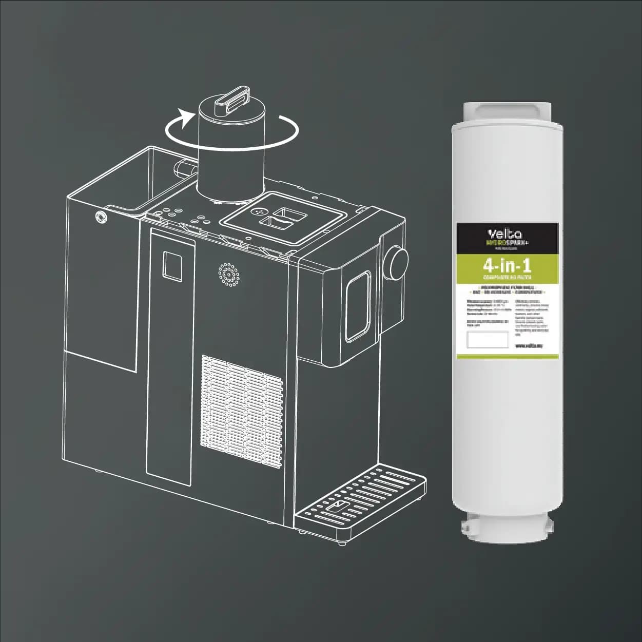 HydroSpark top-access filter replacement diagram