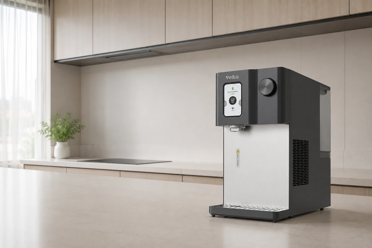 HydroSpark+ sparkling water purifier in a contemporary home kitchen